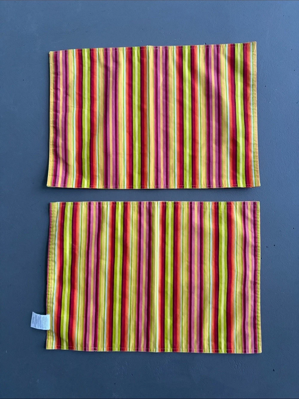 Fiesta Reversible Placemats in Floral and Stripes Yellow, Pink & Green Set of 2